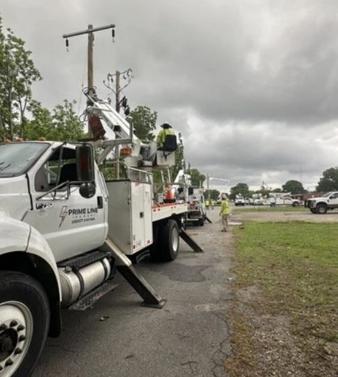 Prime Line Power trucks staged on a job